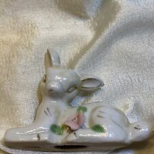 Porcelain Made in Japan Deer Fawn figurine laying down gold trim pink rose VTG picture