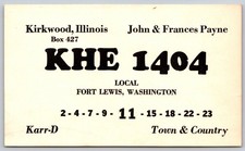 Vintage QSL Card KHE 1404 Kirkwood, IL & Fort Lewis, WA Ham Radio C192 picture