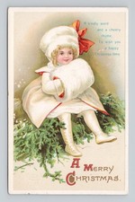 Vintage 1910s Ellen Clapsaddle Christmas Girl Snow Embossed Germany Postcard picture