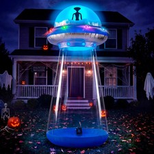 9 FT Tall Halloween Inflatable UFO Cow Abduction Decoration, Blow Up Blue Flat picture