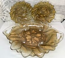 Vtg Indiana Glass Wild Rose Gold Old Goofus Glass Style Shallow Dish & Plates picture