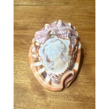 Vintage RARE Hand Carved Conch Shell Cameo Signed Scognamiglio Italian Art 1970 picture