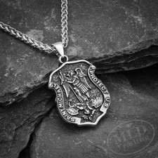Archangel Saint St Michael Protect Us Medal Shield Pendant Necklace w 20