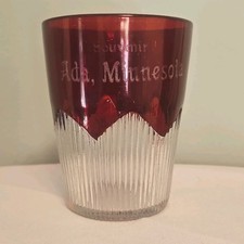 Ruby Flashed Red Flash Ruby Stained Clear Ribbed Souvenir Glass Ada MN picture