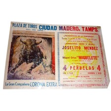 Vintage 1961 Plaza de Toros Ciudad Madero Bullfighting Poster Card Corona Extra picture