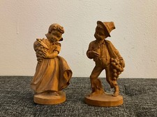 2 Vtg Heinzeller Carved Wooden Boy & Girl Figures GERMAN FOLK ART 5” picture