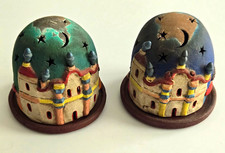 Vtg Pair of Folk Catholic Clay Church Luminary, Mexican Shrine Votives picture