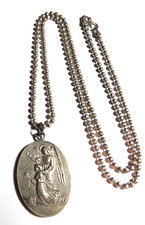 VTG GUARDIAN ANGEL & ST MICHAEL STERLING SILVER MEDAL PENDANT NECKLACE CHAIN 18” picture