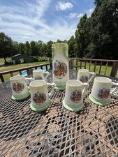 Antique Owen Minerva Gold Medal St Louis Art Nouveau Cider Pitcher & 6 Tankards picture