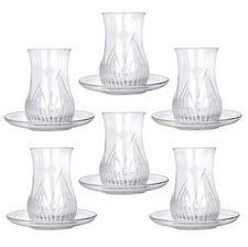 12pc Turkish Tea Glasses Etched Sandblasted Zamzam Cups Glasses Armudu 6x150 ml picture