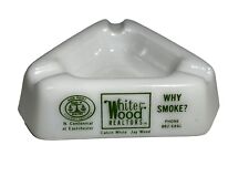 Vintage High Point NC Realtors Milk Glass Ash Tray Advertising White & Wood picture