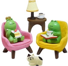 Miniature Frog Desk Set with Sofa & Lamp - 6-Piece Cute Frog Figurines picture