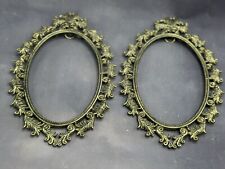 Brass Picture Frames Set of 2 Vintage Victorian Wall Mount Hooks Pair Intricate picture