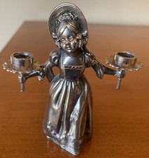 Vintage Mary Gregory Style Metal Candle Holder Snuffer Maiden In Bonnet 4” X 4” picture