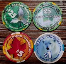 CASINO WINDSOR Hotel Casino gaming poker chips - Ontario CANADA $1 $5 $25 × 2  picture