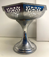 Vintage Farber Bros Krome-Kraft Pierced Pedestal Bowl Compote Silver Tone picture