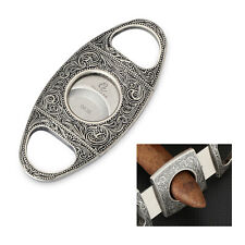 Galiner Vintage Cigar Cutter Silver Carved Design Stainless Steel Guillotine picture