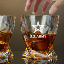 Custom Engraved US Army Whiskey Glass – 10 oz Twisted Rocks Glass picture