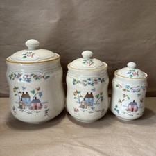 Vintage International China Heartland Ceramic 3 Canister Set w/ Lids SM, MD, LG picture