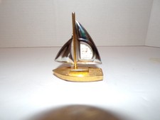 Vintage Elgin Mini Gold / Silver Tone Tabletop Sailboat Clock Needs a Battery picture