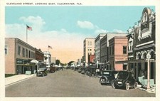 Automobiles Cleveland Street Clearwater Florida Flag Tichnor 1920s Postcard 5379 picture