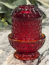Scarlet Red Beehive Honeycomb Mini Glass Fairy Lamp, EUC, GLOWS picture
