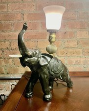 Heavy Vintage Dramatic Spelter Cast Metal ELEPHANT  Desk Table Electric LAMP picture
