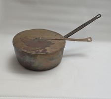 Antique Copper Pot with Matching Lid and Riveted Iron Handle picture