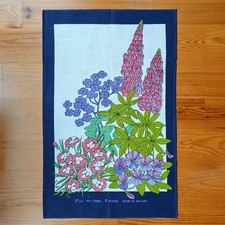Vintage Fingal Tea Towel Wall Art Irish Linen Purple Floral Botanical NOS NEW picture