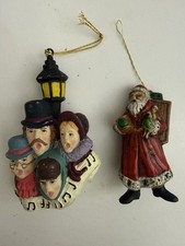 Vintage Christmas Ornaments Lot of 2 Santa Claus Victorian Carolers picture