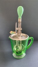 Vintage Green Glass Measuring Pitcher Hand Crank Egg Beater Mixer Kitchen Decor picture