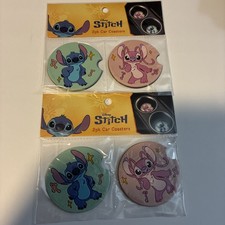Disney Stitch and Angel  4 Pack Plastic Car Coasters 2-1/2” NEW 2026 Gift Idea picture