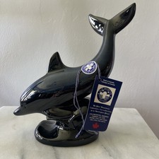 Dolphin Blue Mountain Pottery Figurine Statue Cobalt Blue Black Glaze picture