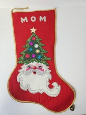 Vintage felt Christmas stocking Santa Claus Mom sequin rhinestone picture