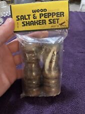 Vintage 4” Rustic 1985 Solid Wood Salt & Pepper Shakers Action Industries #7238 picture