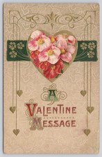 A Valentine Message Postcard Embossed Heart Flowers Germany c1910 picture