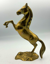 Vtg Solid Brass Rearing Horse Figurine Statue Sculpture on Base Decor 10.5”tall. picture