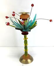 Vintage Orna LALO Tropical Flower Candlestick Holder Acrylic & Brass 15