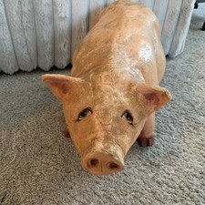 Vintage Large Paper Mache PIG PIGLET Hand Made & Hand Painted Figurine 20”x8” picture