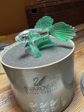 Swarovski Silver Crystal  Siamese Fight Fish Beautiful Green Austria Nice W/Box picture
