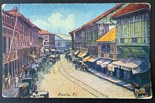 Philippines c.1910 Manila Binondo Street View Escolta Market Carriages Unposted picture