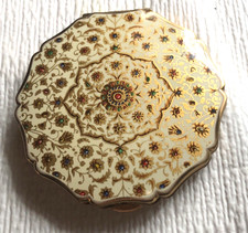 Vtg Stratton England Enamel  Scalloped Vanity Mirror Compact Purse + Cloth Case picture