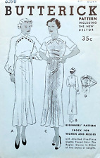 RARE 1930s BUTTERICK 6398 BUST 40 DRESS RAGLAN SLEEVE VARIATIONS UC/FF picture