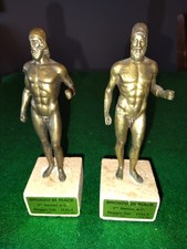 Vintage 1981 Riace Bronzes Matching Pair Miniatures Solid Bronze Brass FALARP picture