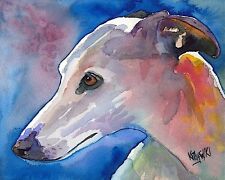 Whippet Art Print Signed by Artist Ron Krajewski Painting 8x10 picture