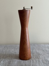 Vintage Mid Century Danish Modern Teak & Brass Pepper Mill Grinder picture