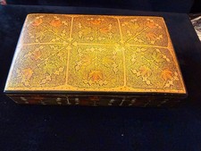 Vintage Kashmiri Lacquer Wood Trinket Box Ali-Brothers India Gold Naqashi Floral picture
