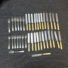 Vintage Sheffield England Stainless Cutlery Yellow Handle Knives Forks Lot picture