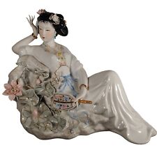 Vintage Japanese Geisha Holding Fan Hand Painted Amazing Details 15