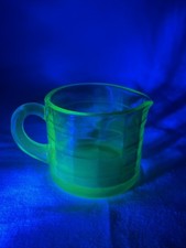 Vintage Green Uranium Glass Creamer  1930’s Anchor Hocking Block Optic picture